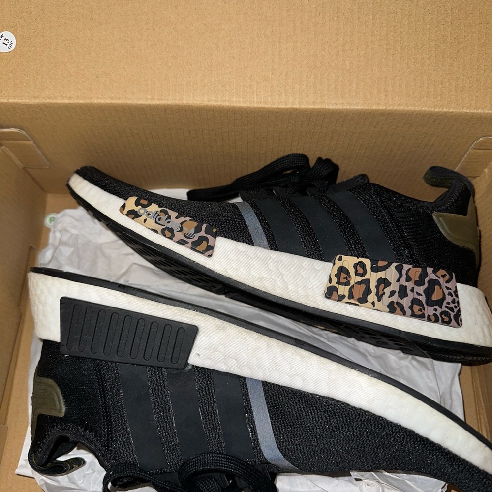 Black Adidas Sneakers with Leopard Print Accent